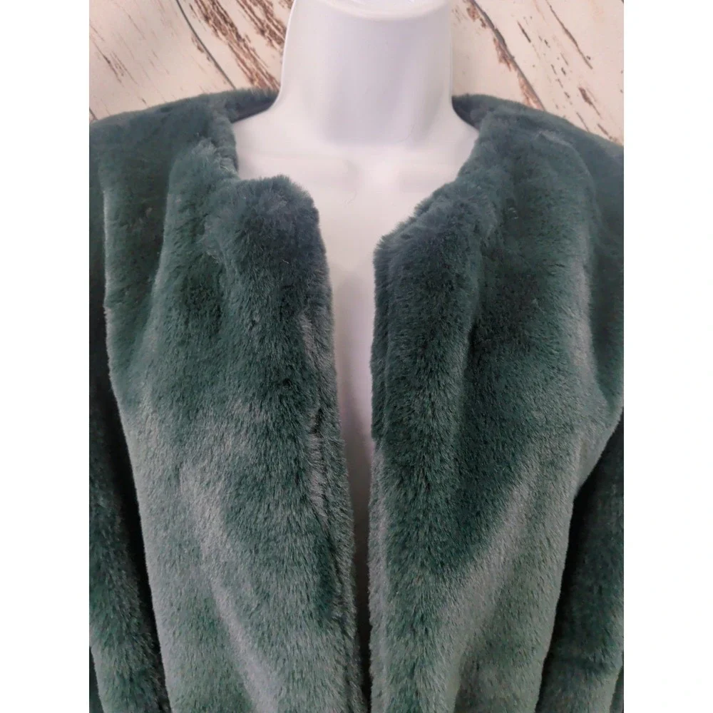 Banana Republic Faux Fur Tie-Waist Green Jacket - Picture 3 of 9